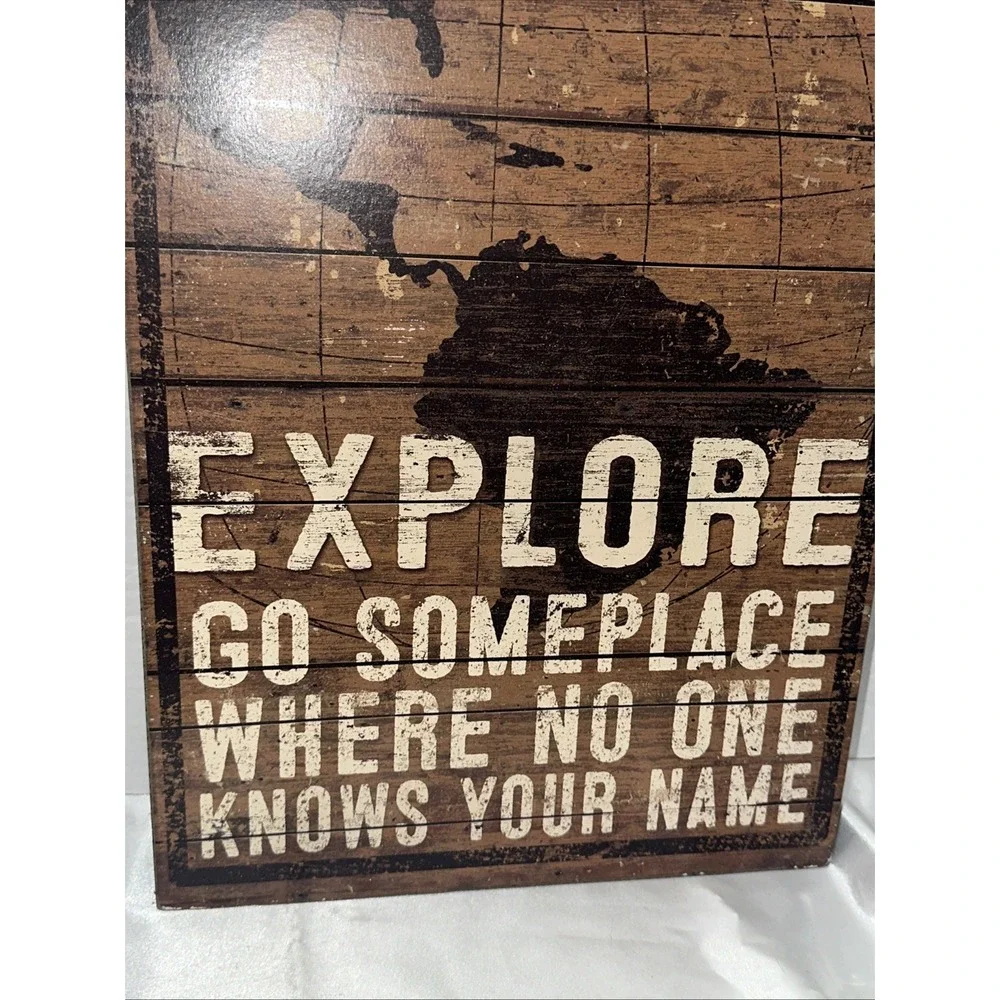 Primitives by Kathy Explore World Map Wooden Box Sign Wall Art Decor 31373